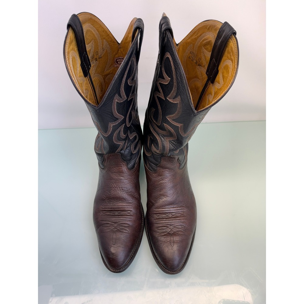 Nocona Cowboy Boots Men 13 Brown Black Leather Western Ranch USA Western Gothic